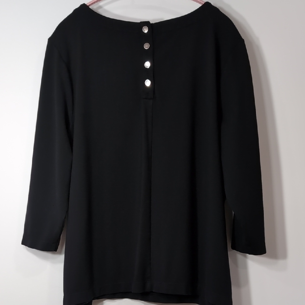 Chico's | Black Relaxed Boxy 3/4 Sleeve Blouse Minimalist Size XL - Picture 7 of 7